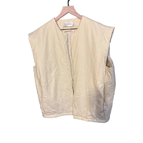 Self Contrast Quilted Cream Vest Open Front One Size Lightweight Cotton Blend Wo - Picture 1 of 5